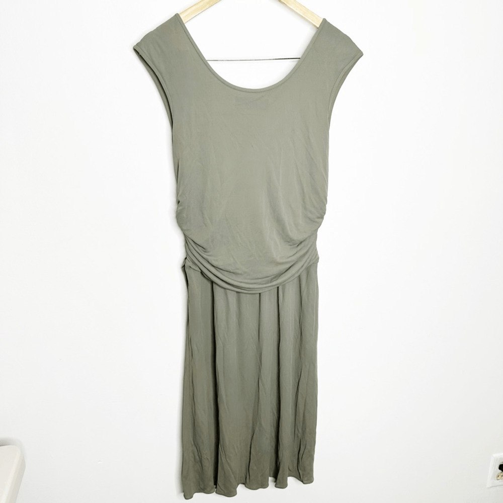 DEREK LAM cap sleeve ruched a line dress green knee length italy womens US 10 - Picture 5 of 7